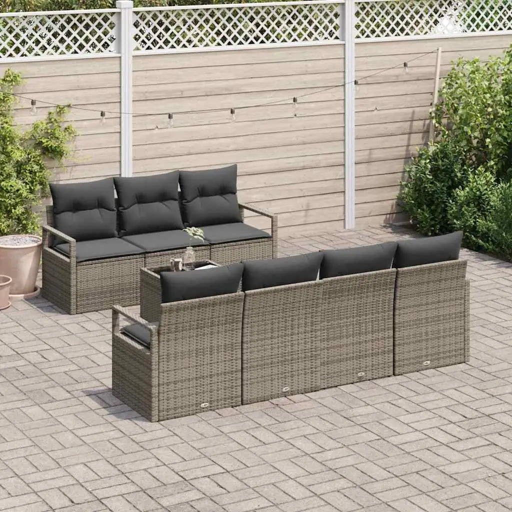 Modular Garden Sofa Set Poly Rattan 8 Piece Grey Outdoor Furniture Lounge Seating