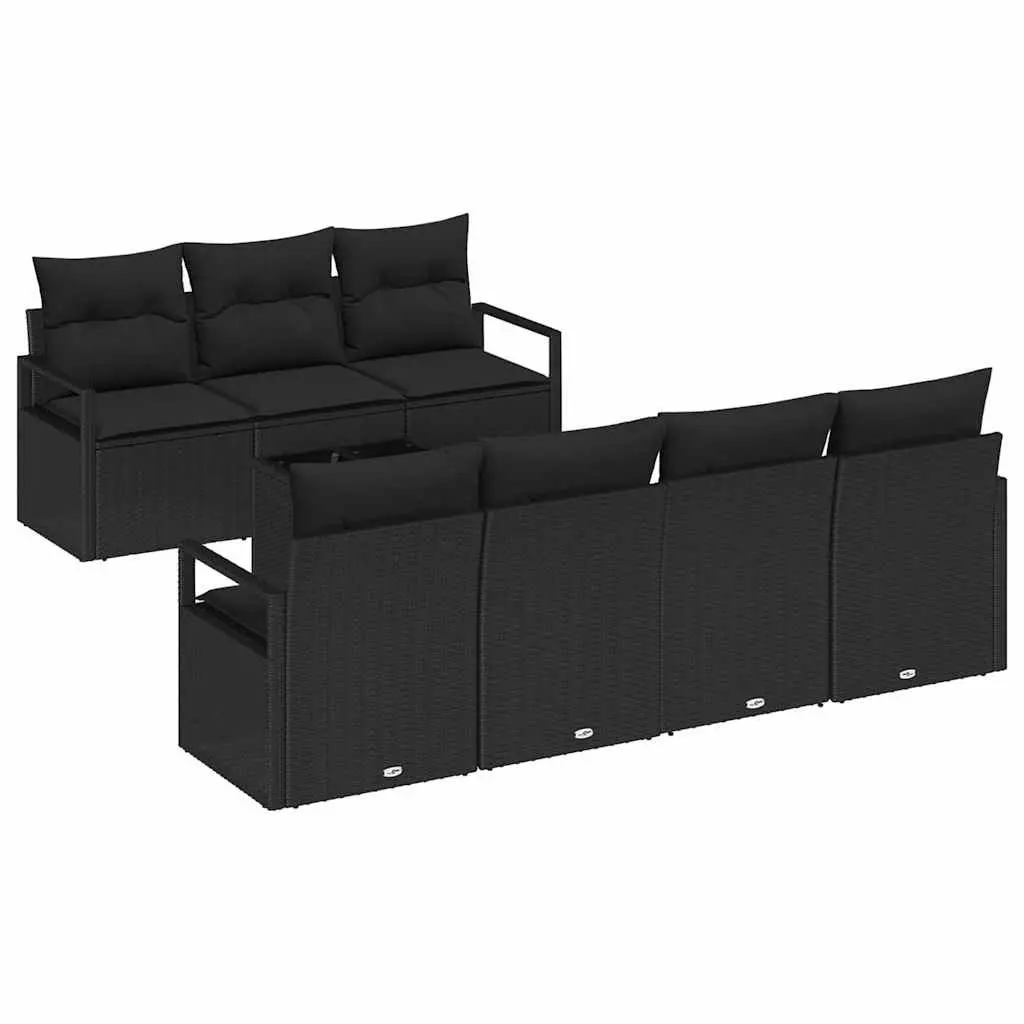 8 Piece Modular Outdoor Garden Sofa Set Black Poly Rattan with Cushions