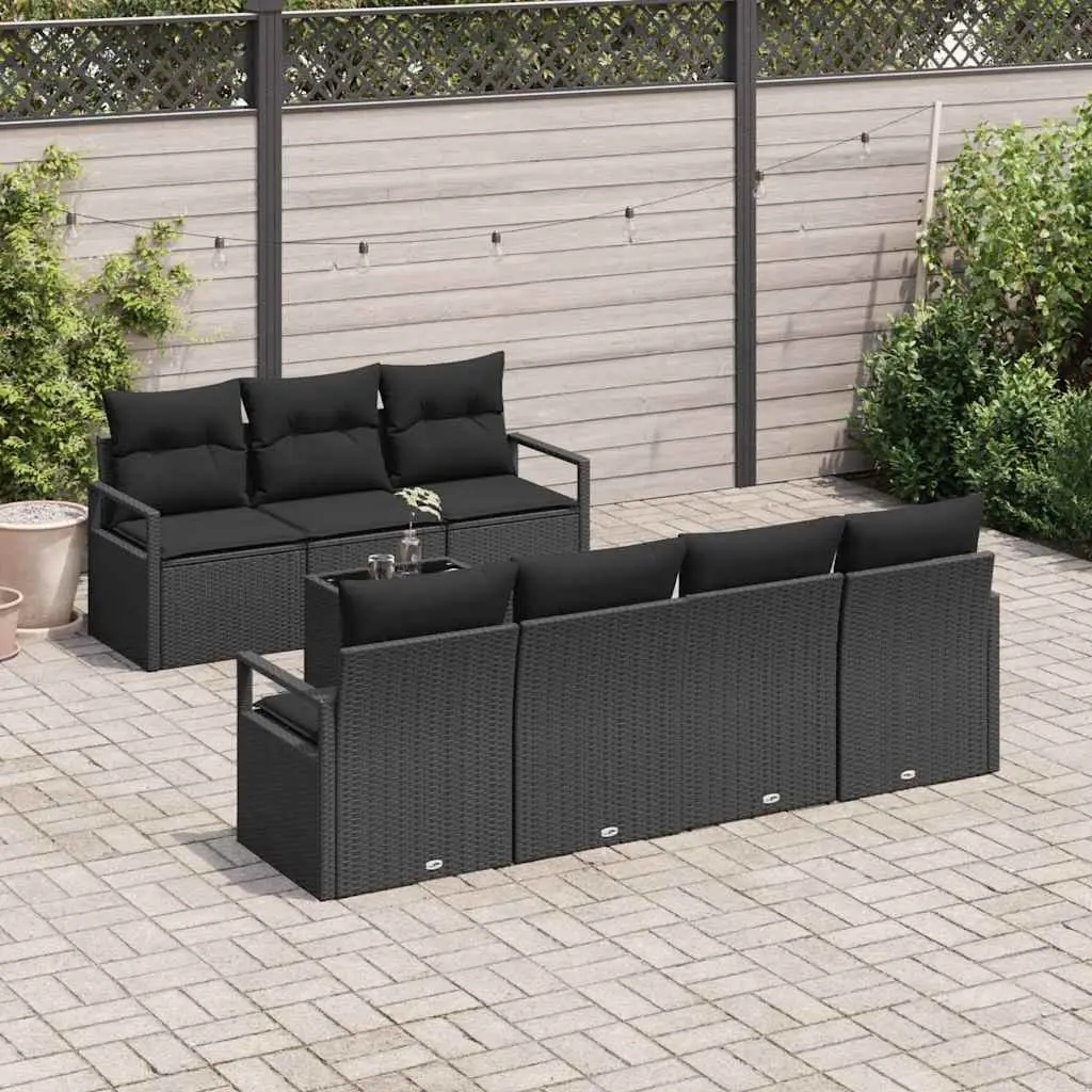 8 Piece Modular Outdoor Garden Sofa Set Black Poly Rattan with Cushions