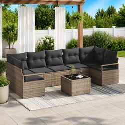 Modular Outdoor 8-Piece Sofa Set in Grey with Glass Table