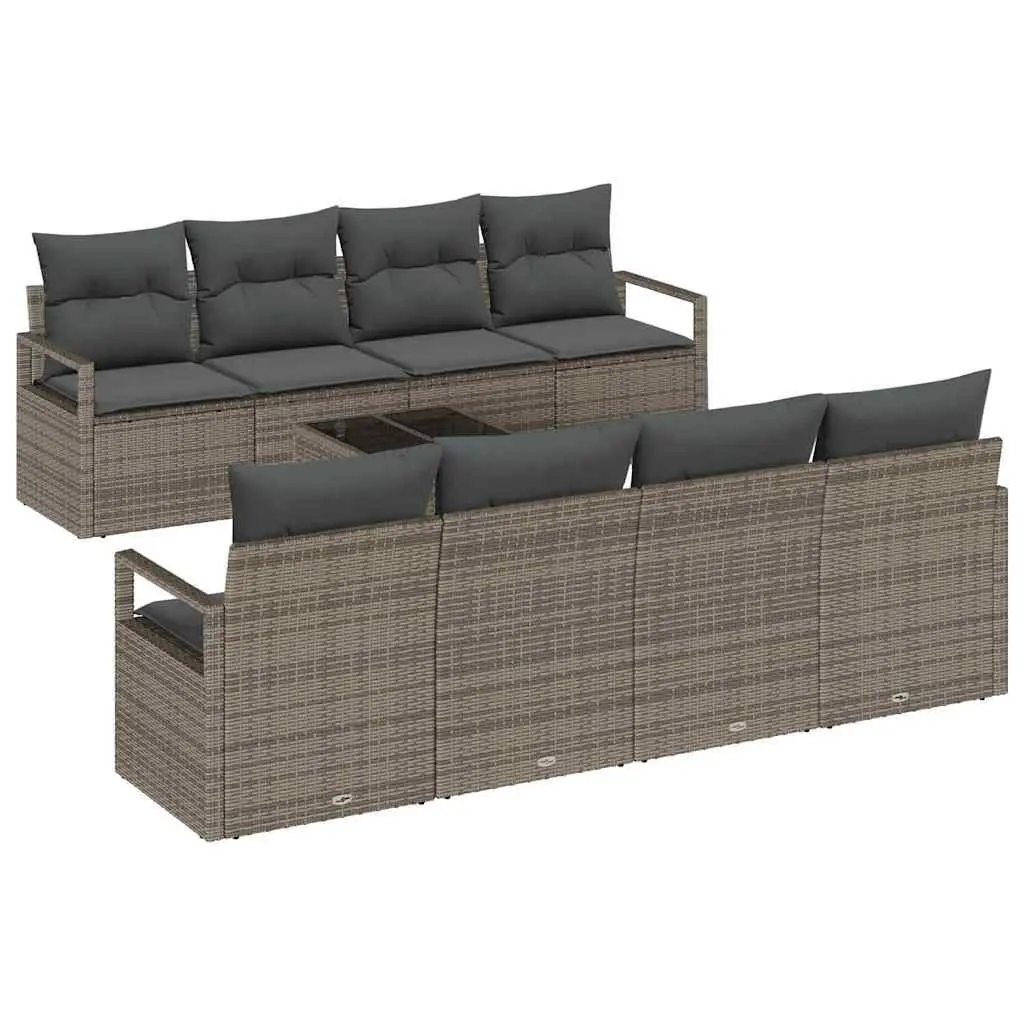 Outdoor Garden Sofa Set 9 Pieces Grey Modular Rattan Patio Seating with Table