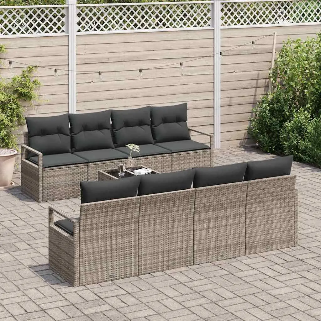 Outdoor Garden Sofa Set 9 Pieces Grey Modular Rattan Patio Seating with Table