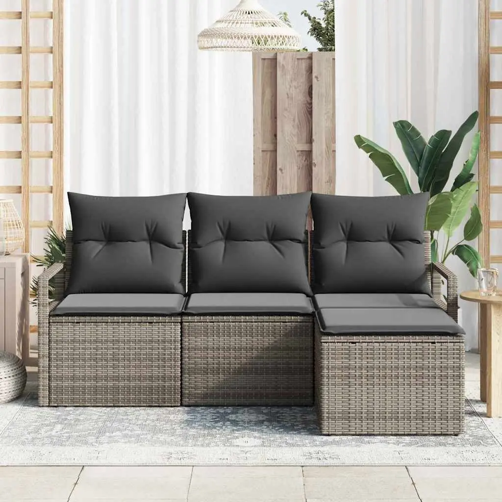 4 Piece Garden Furniture Set Grey Poly Rattan Outdoor Sofa with Storage Cushions for Patios Balconies and Terraces