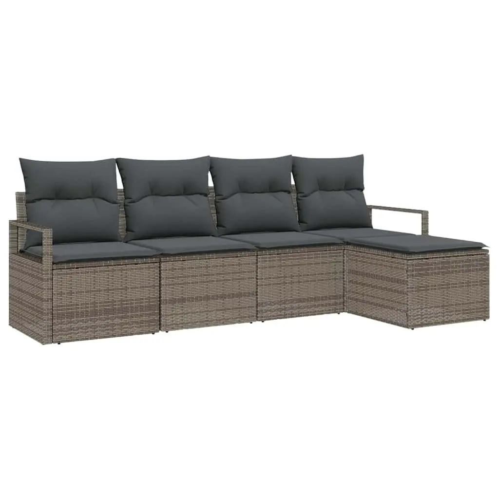 Outdoor Sofa Set 5 Piece Grey Poly Rattan Garden Seating Storage Modular Lounge