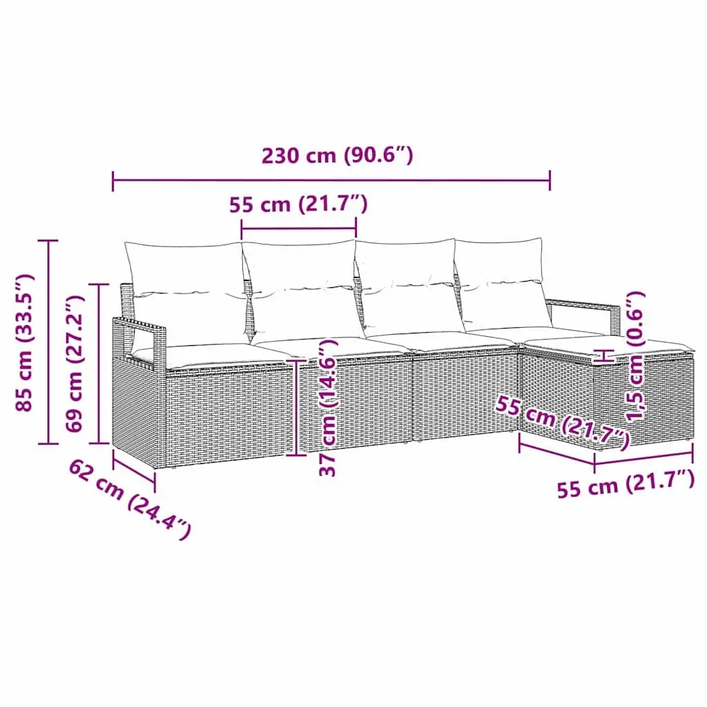 Outdoor Sofa Set 5 Piece Grey Poly Rattan Garden Seating Storage Modular Lounge