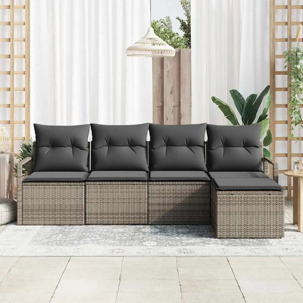 Outdoor Sofa Set 5 Piece Grey Poly Rattan Garden Seating Storage Modular Lounge
