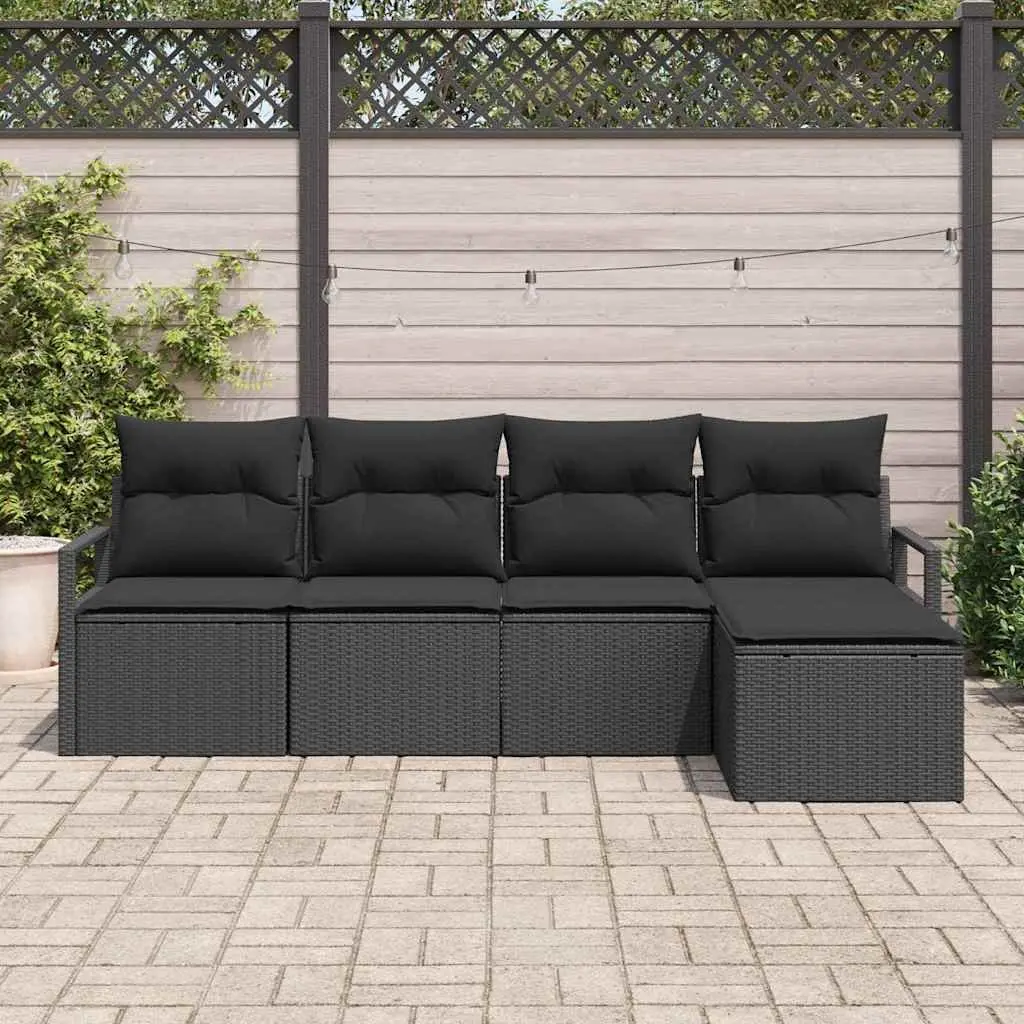 Outdoor Sofa Set Modular Poly Rattan 5 Piece Black with Storage