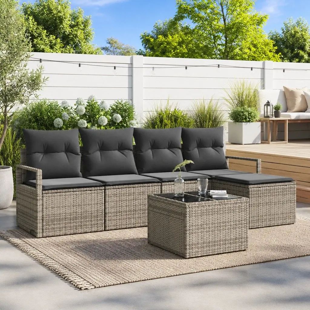 Outdoor Sofa Set Modular Poly Rattan 6 Piece Light Grey with Storage Cushions