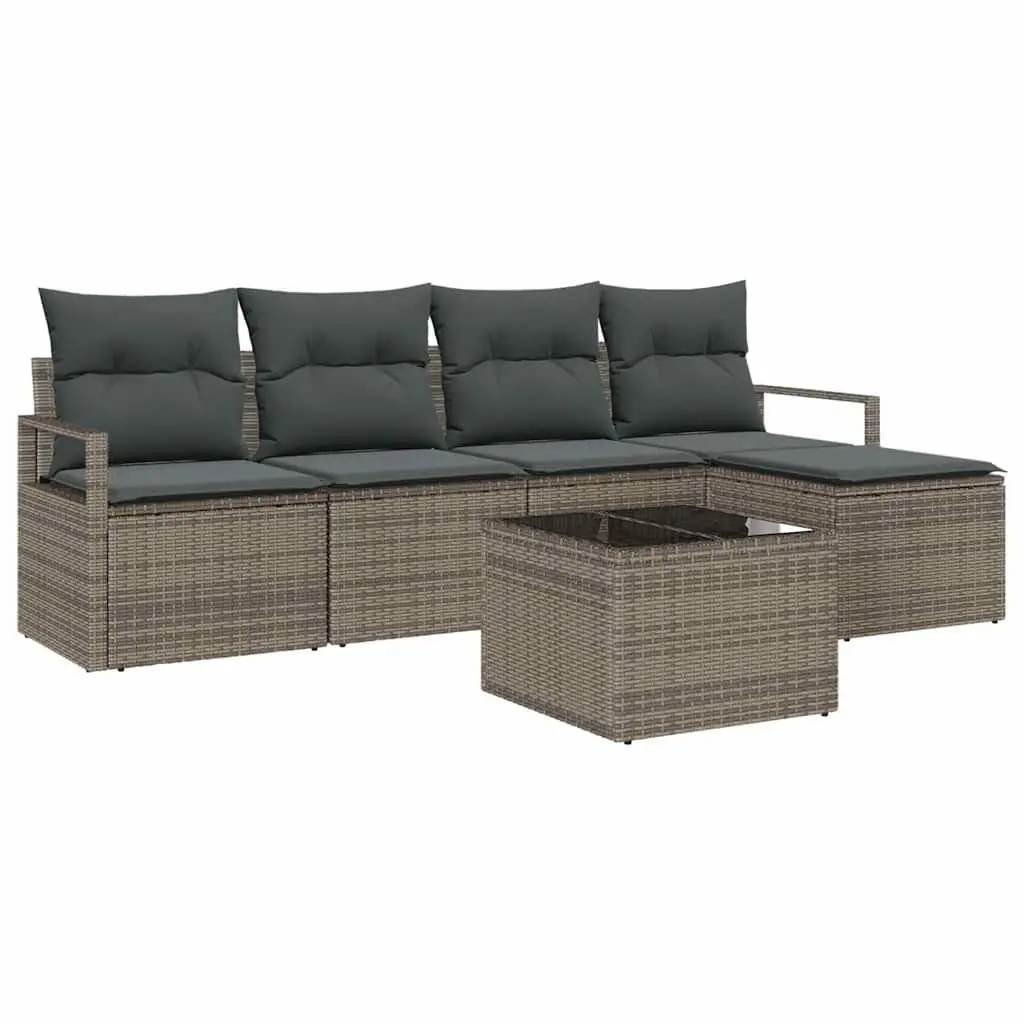 Outdoor Sofa Set Modular Poly Rattan 6 Piece Light Grey with Storage Cushions
