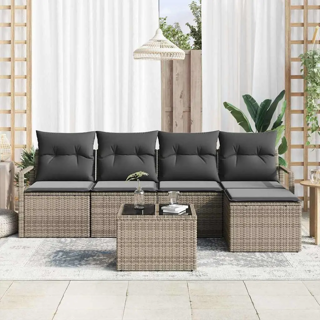 Outdoor Sofa Set Modular Poly Rattan 6 Piece Light Grey with Storage Cushions