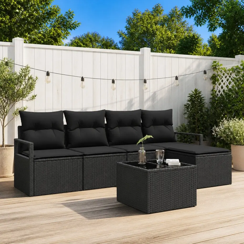 Outdoor Sofa Set Poly Rattan 6 Piece Black Garden Furniture Modular