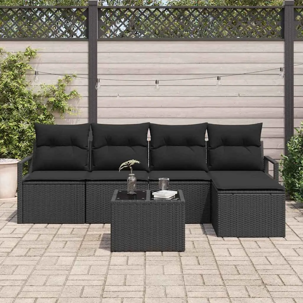 Outdoor Sofa Set Poly Rattan 6 Piece Black Garden Furniture Modular