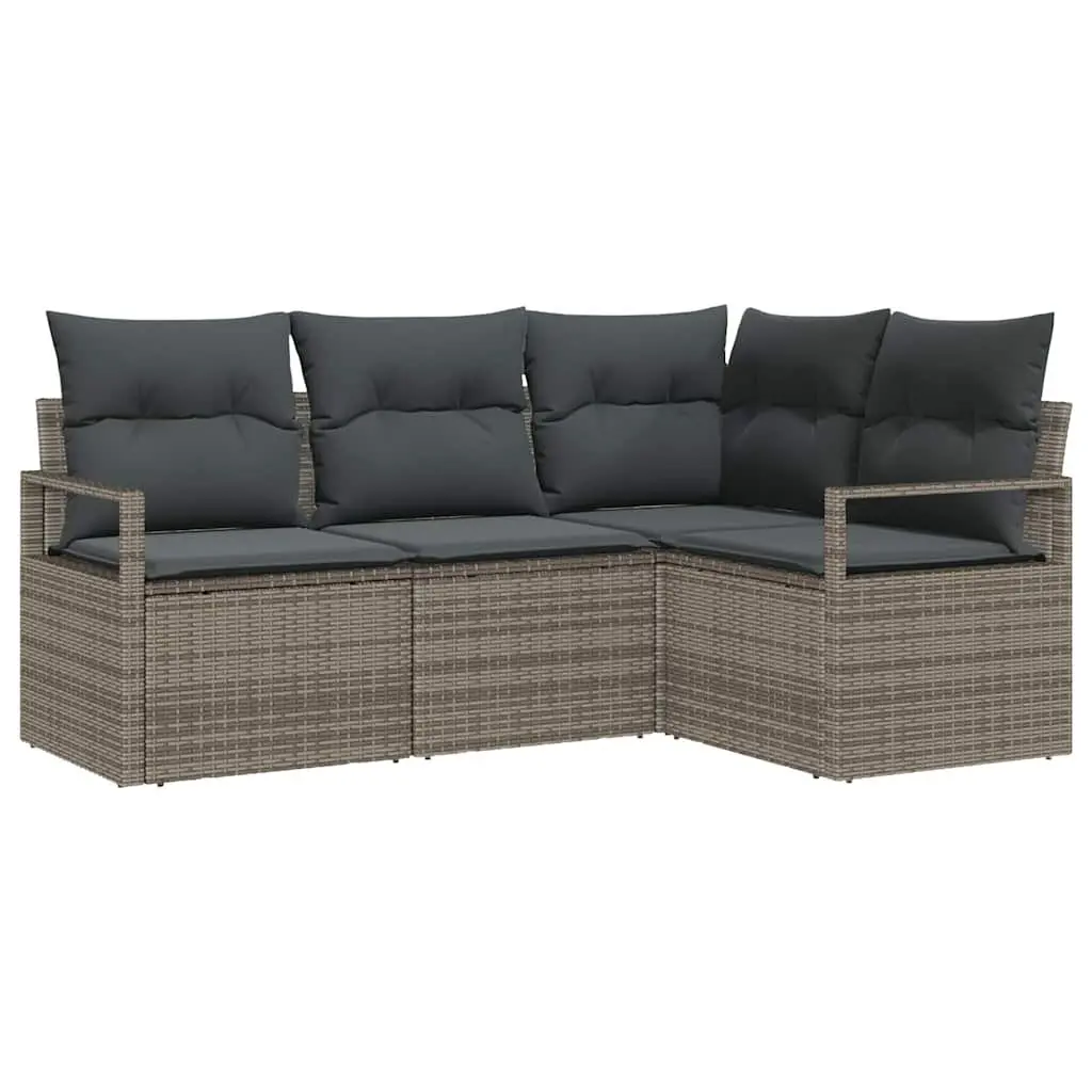 Modular Garden Seating Set 4 Piece Grey Poly Rattan Sofa with Cushions