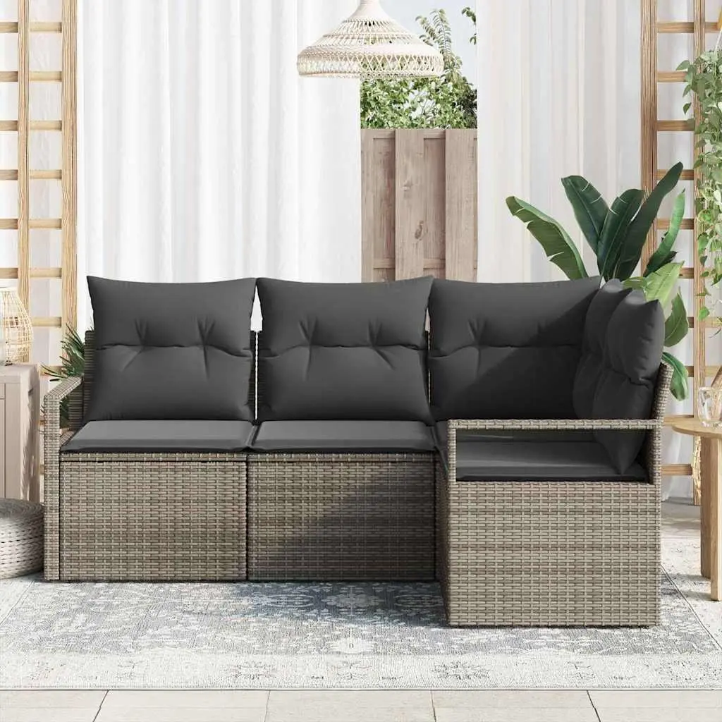 Modular Garden Seating Set 4 Piece Grey Poly Rattan Sofa with Cushions