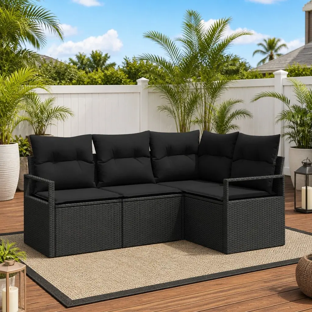 Outdoor Sofa Set Modular Poly Rattan 4 Piece Black