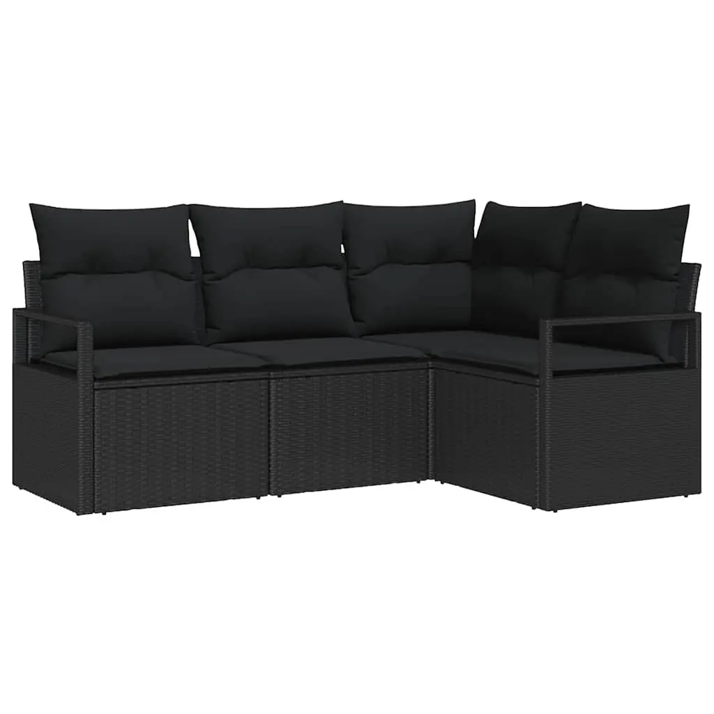 Outdoor Sofa Set Modular Poly Rattan 4 Piece Black