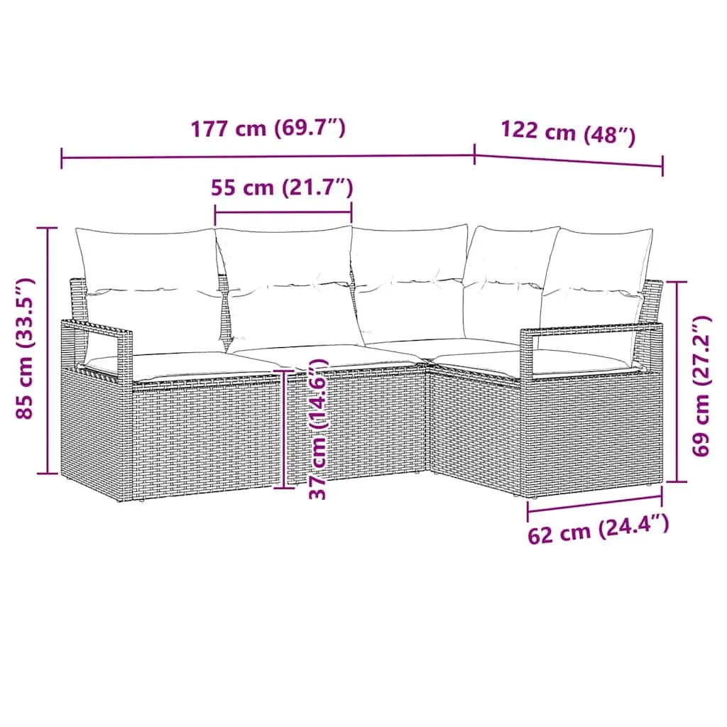 Outdoor Sofa Set Modular Poly Rattan 4 Piece Black