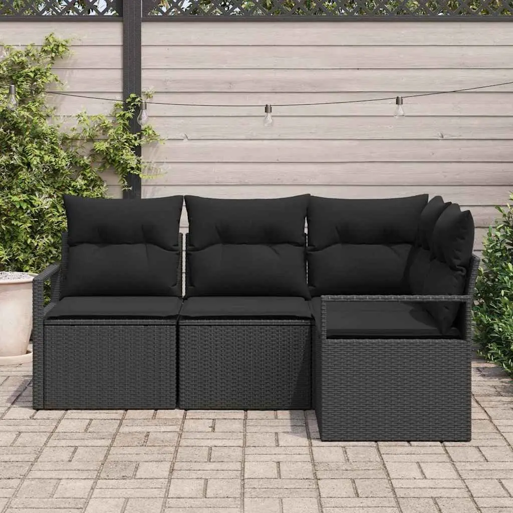Outdoor Sofa Set Modular Poly Rattan 4 Piece Black