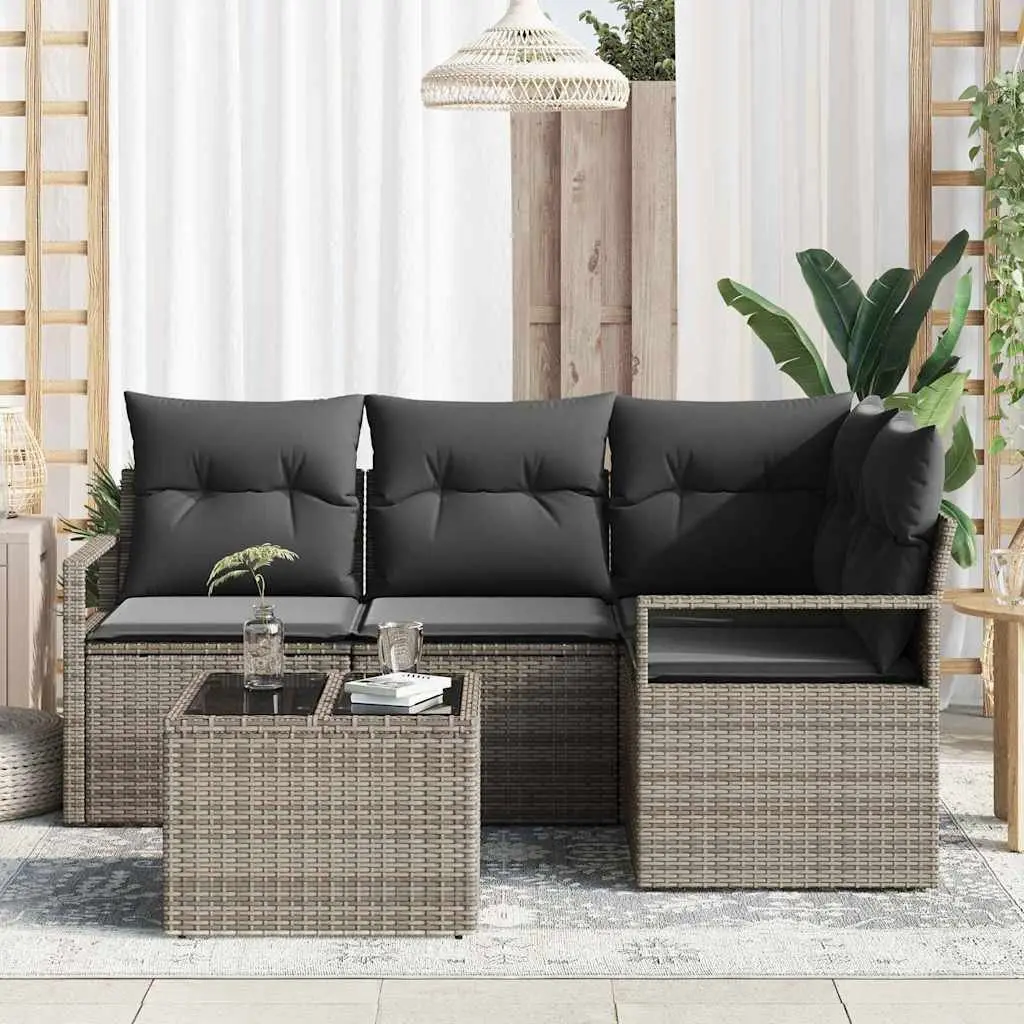 Outdoor Sofa Set Poly Rattan 5 Piece Modular Light Grey