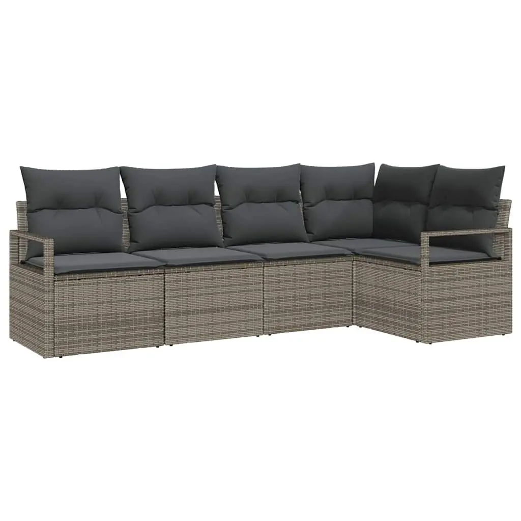 Modular Sectional Outdoor Sofa Set 5 Piece Grey Poly Rattan with Cushions and Storage Bag