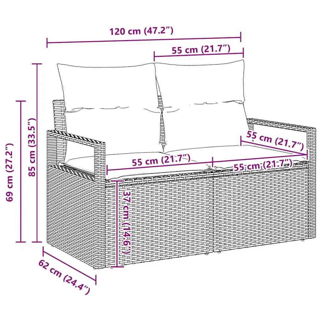Modular Sectional Outdoor Sofa Set 5 Piece Grey Poly Rattan with Cushions and Storage Bag
