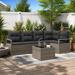 Outdoor Garden Sofa Set 6 Piece Modular Sectional Light Grey Poly Rattan Seating