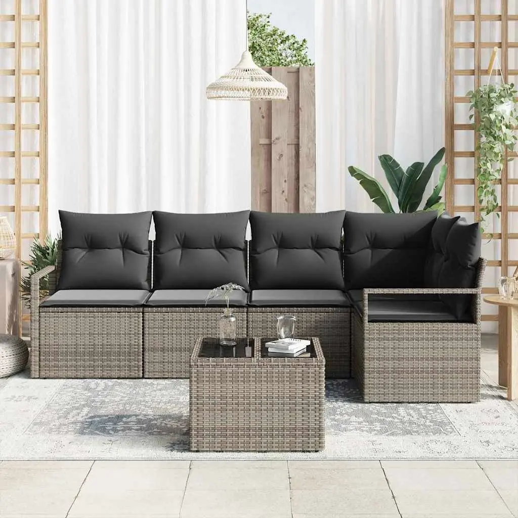 ModularGardenSofaSetLightGreyPolyRattan6PieceSectionalOutdoorSeating