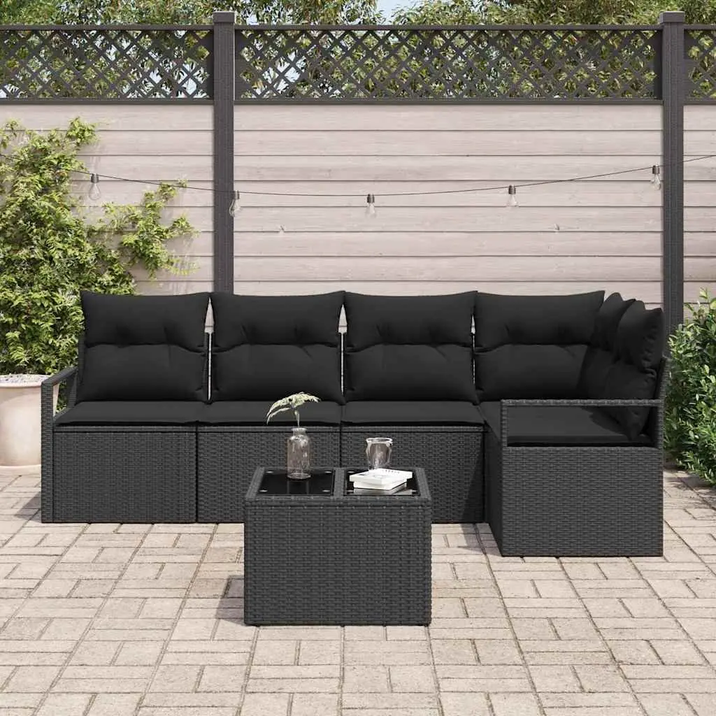 Outdoor Garden Sofa Set Poly Rattan Modular Sectional 6 Pieces Black