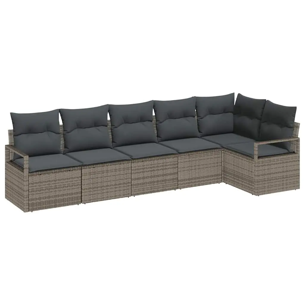 Garden Sofa Set Poly Rattan 6 Piece Grey Modular Seating with Cushions