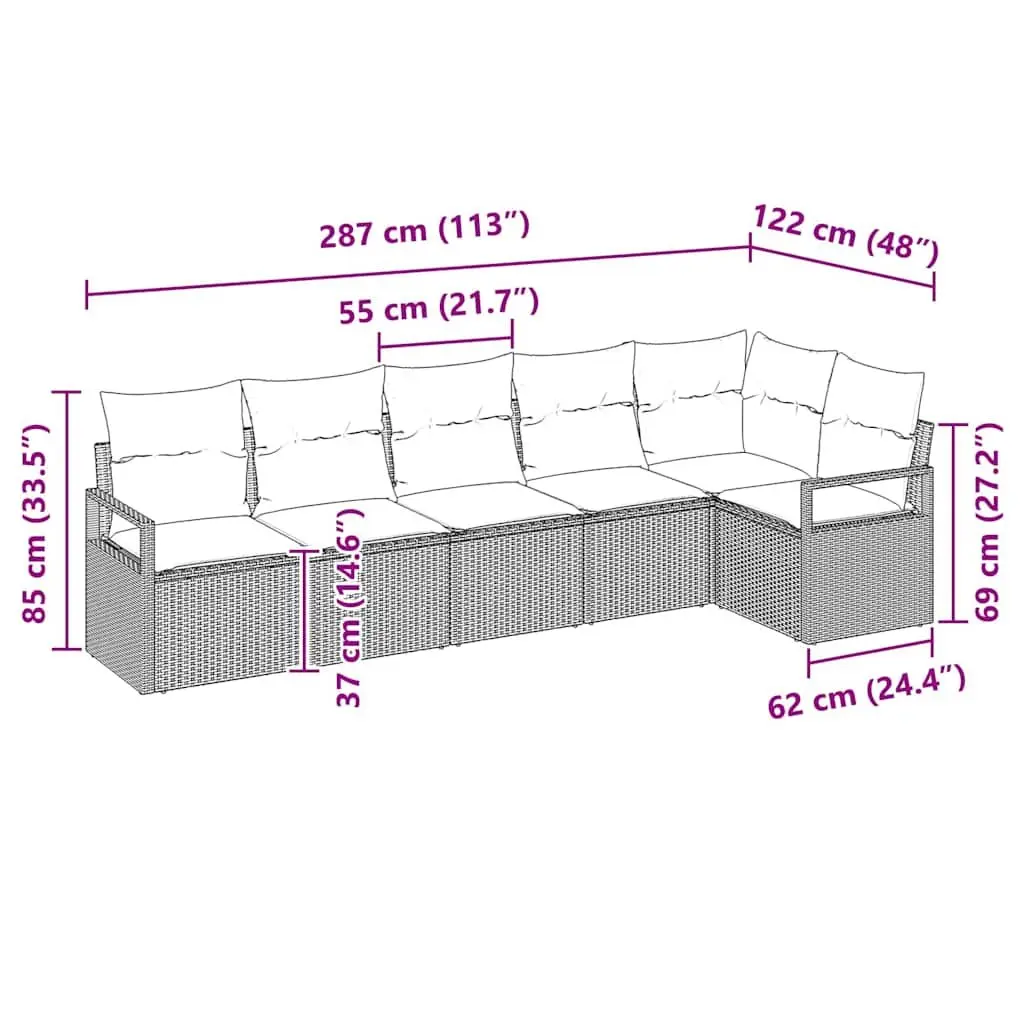 Garden Sofa Set Poly Rattan 6 Piece Grey Modular Seating with Cushions