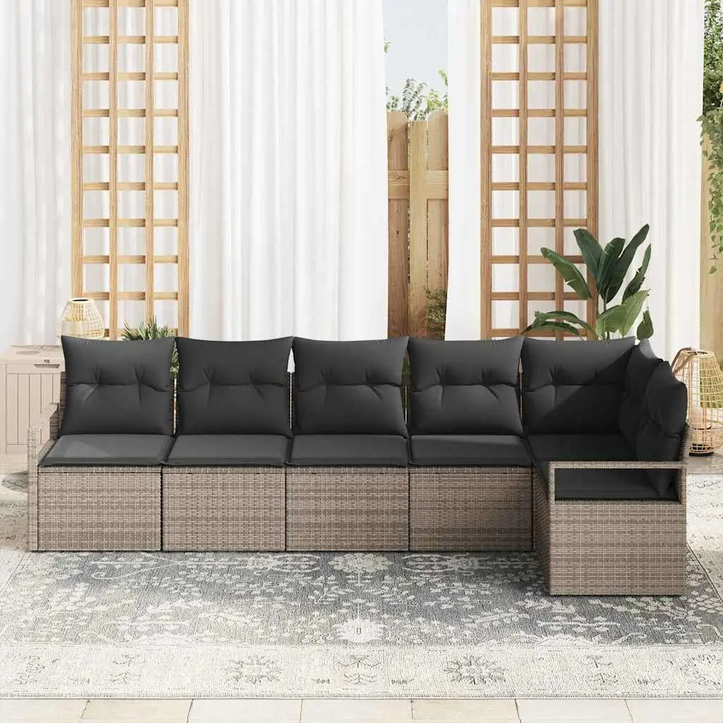 Garden Sofa Set Poly Rattan 6 Piece Grey Modular Seating with Cushions