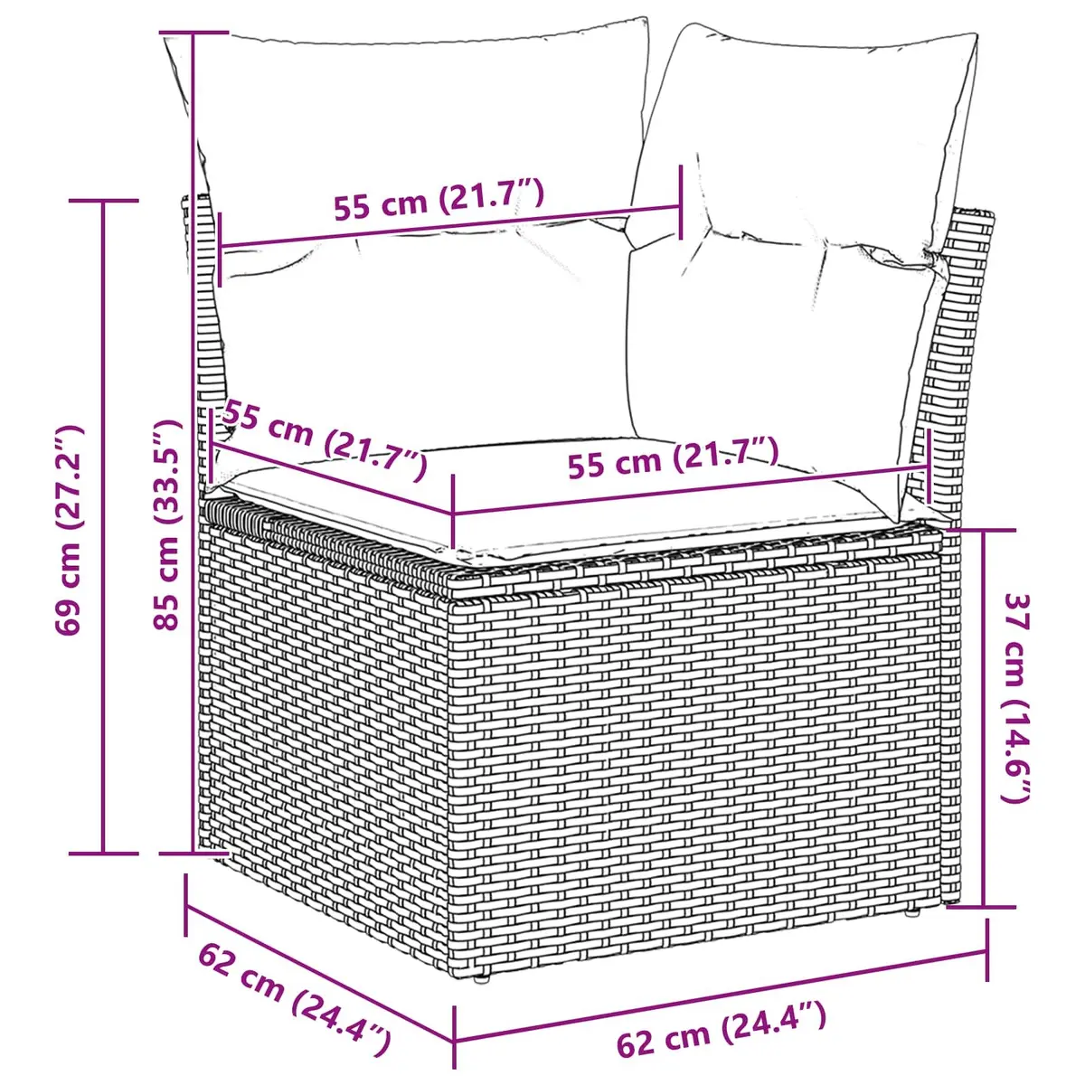 Outdoor Sofa Set Modular Poly Rattan 6 Piece Black