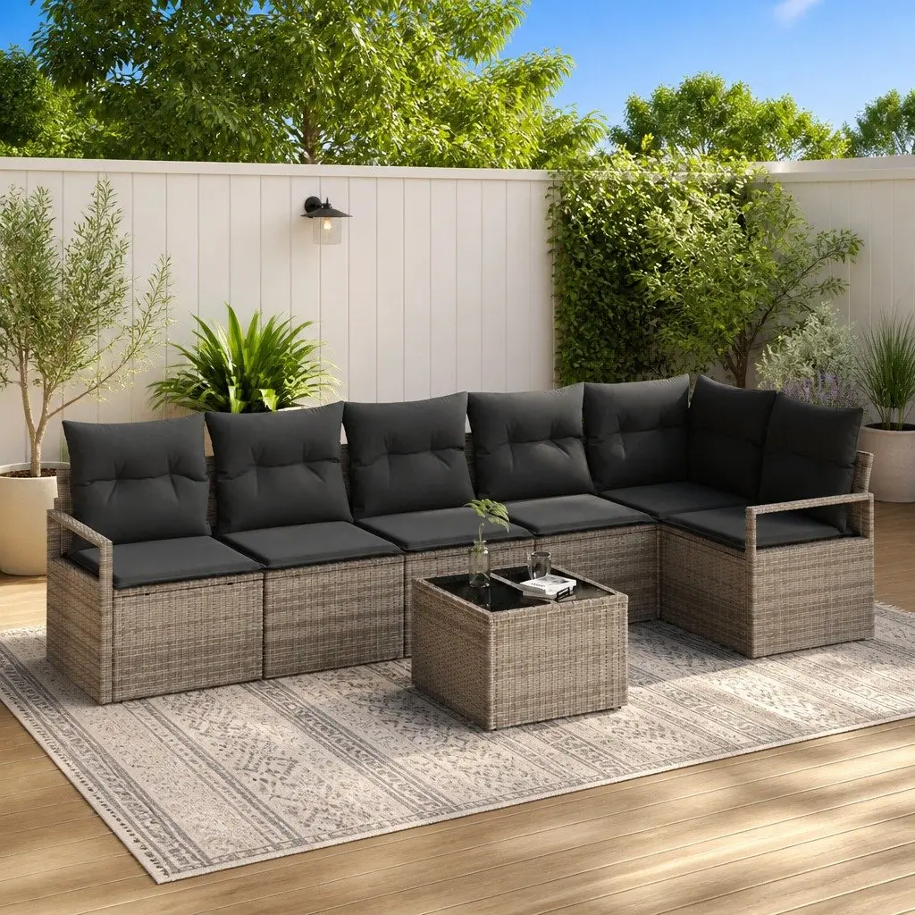 Outdoor Garden Sofa Set Modular Poly Rattan 7 Pieces Light Grey