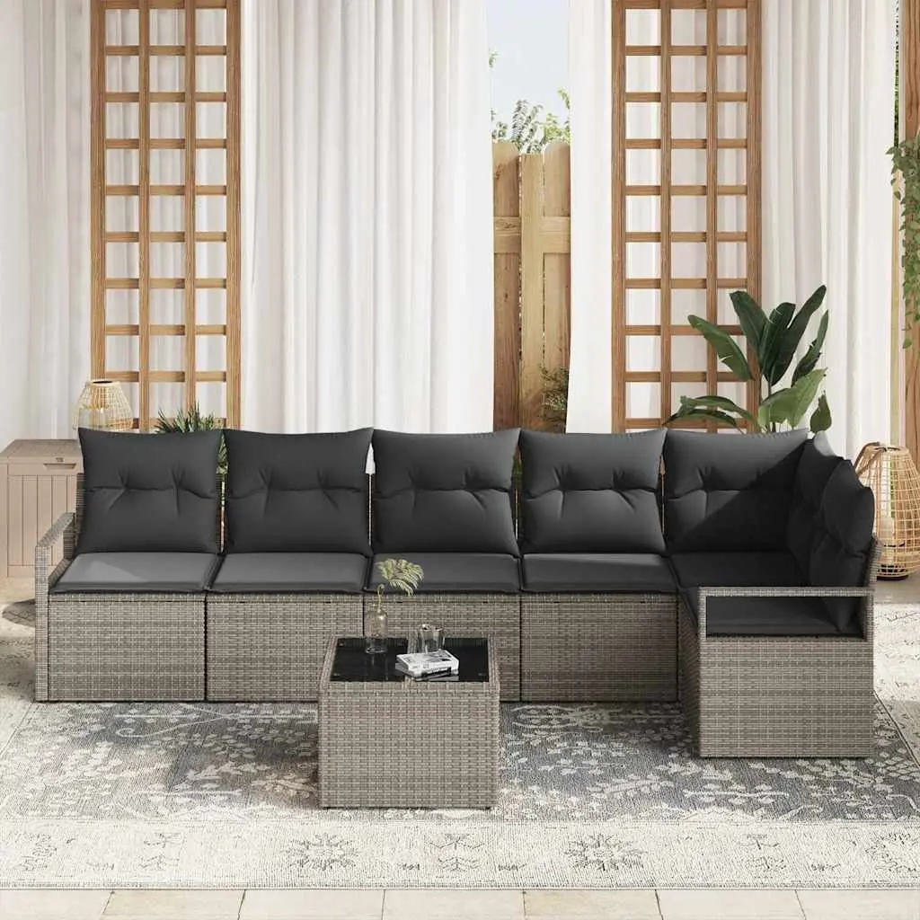 Outdoor Garden Sofa Set Modular Poly Rattan 7 Pieces Light Grey