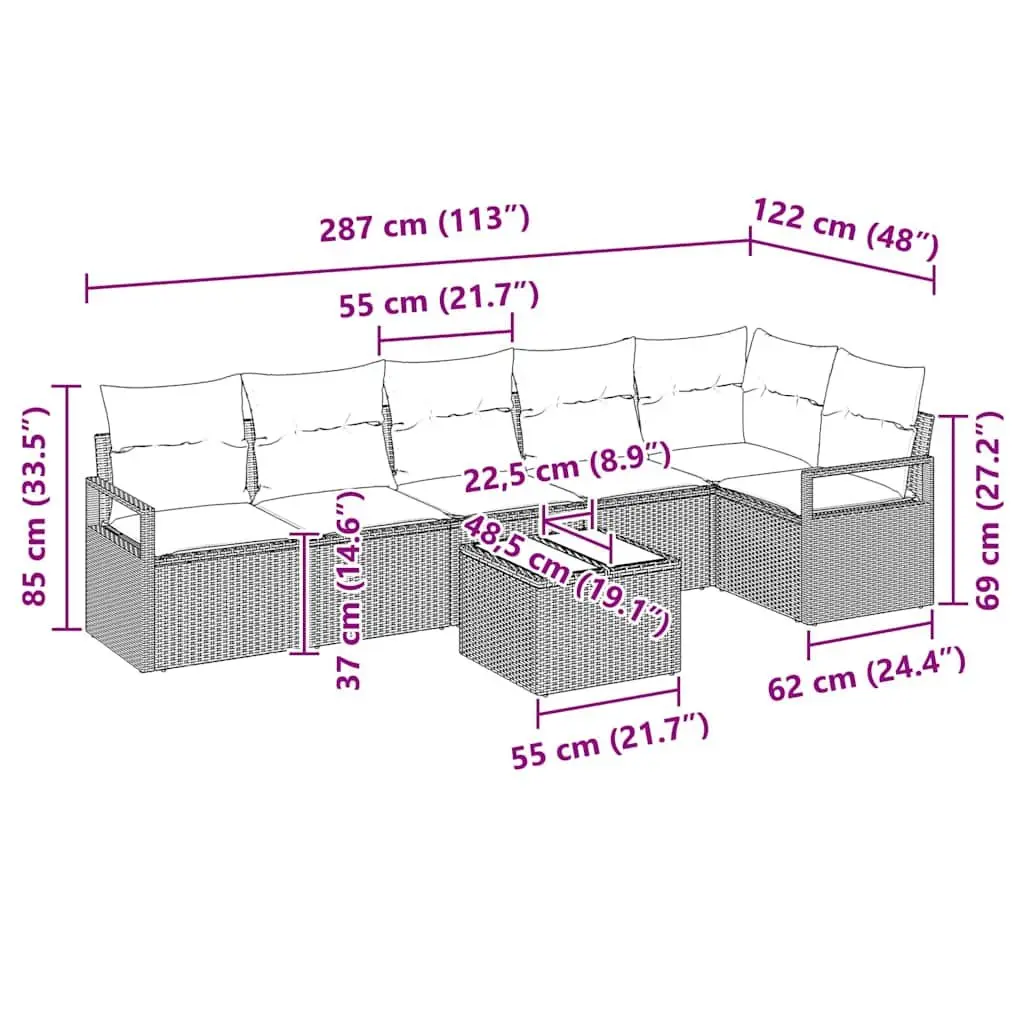 Outdoor Garden Sofa Set 7 Piece Black Poly Rattan Modular Seating Patio