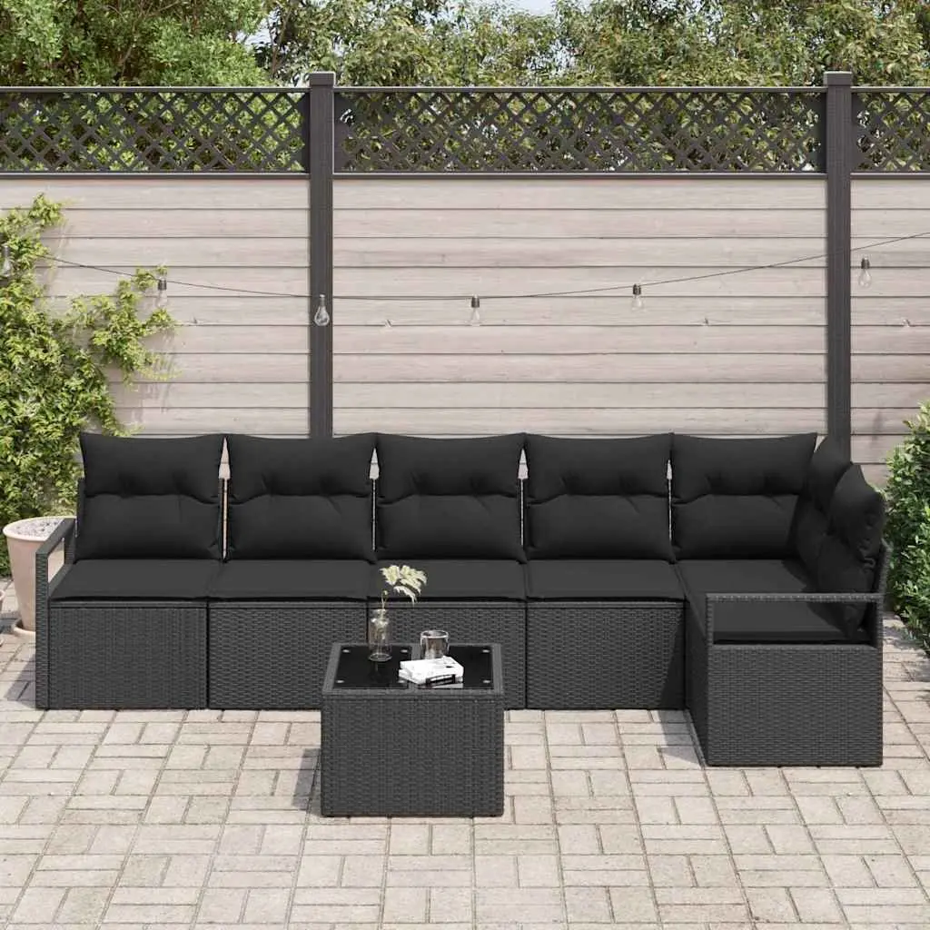 Outdoor Garden Sofa Set 7 Piece Black Poly Rattan Modular Seating Patio