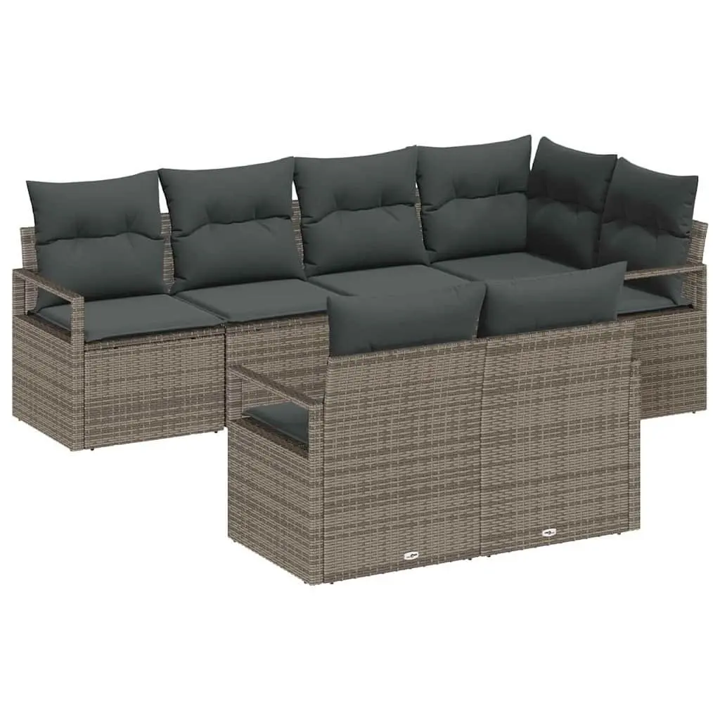 Outdoor Garden Sofa Set 7 Pieces Grey Poly Rattan Patio Seating Lounge Furniture