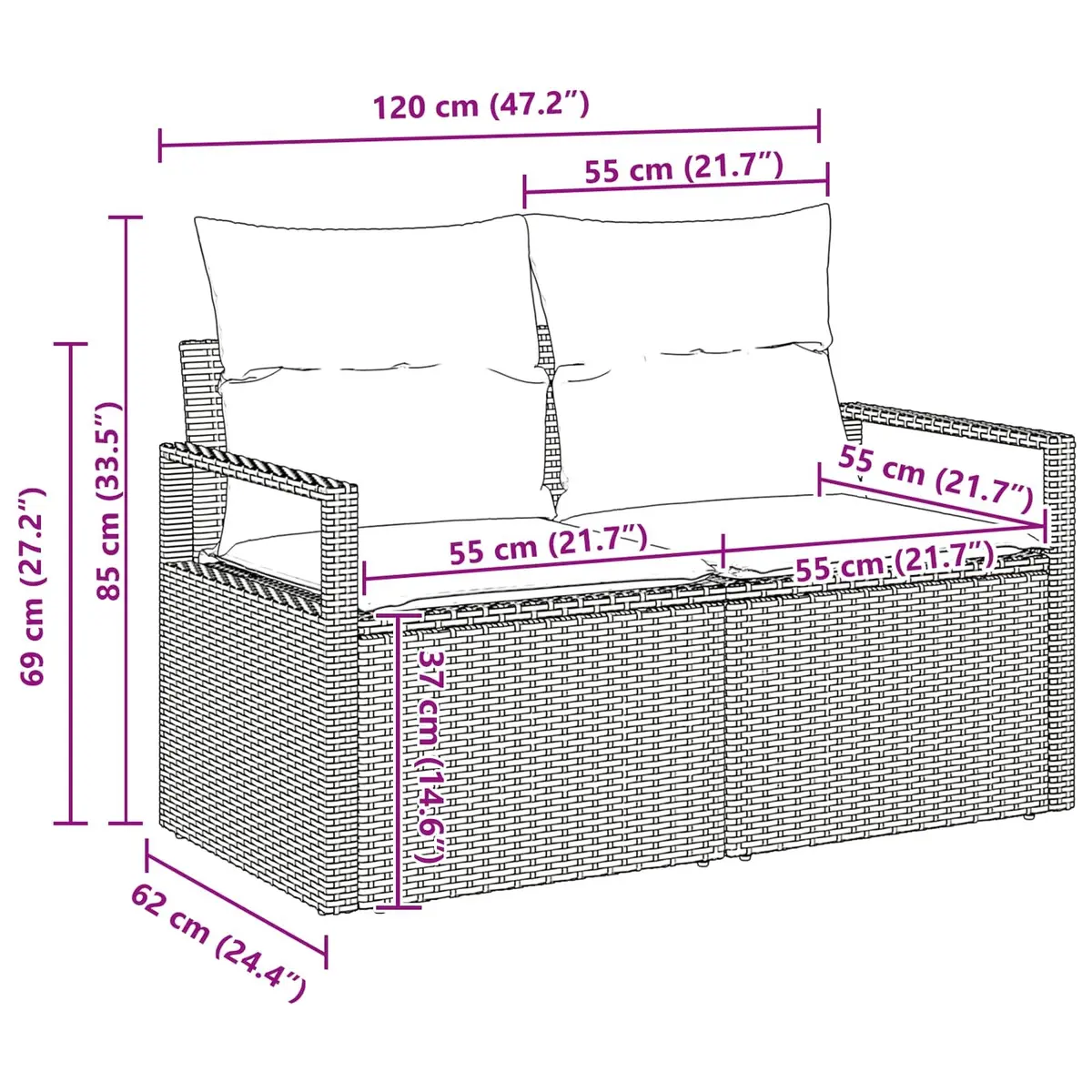 Outdoor Sofa Set Poly Rattan 7 Piece Black