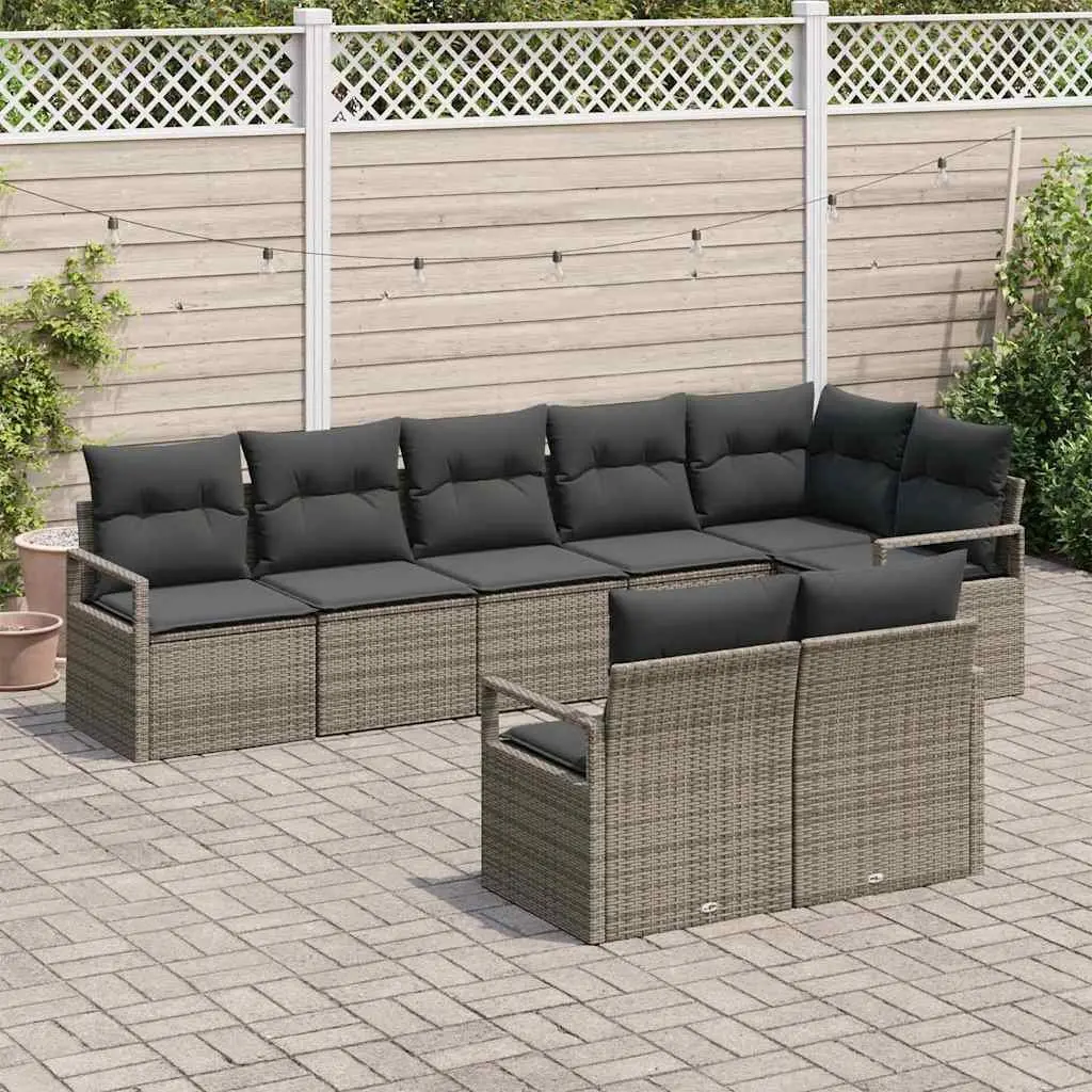 Garden Sofa Set 8 Piece Outdoor Seating Poly Rattan Grey Modular Lounge