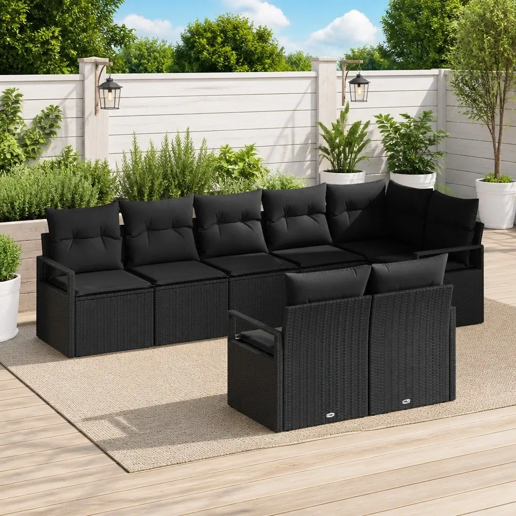 Outdoor Garden Sofa Set 8 Piece Black Poly Rattan Modular Patio Seating Lounge