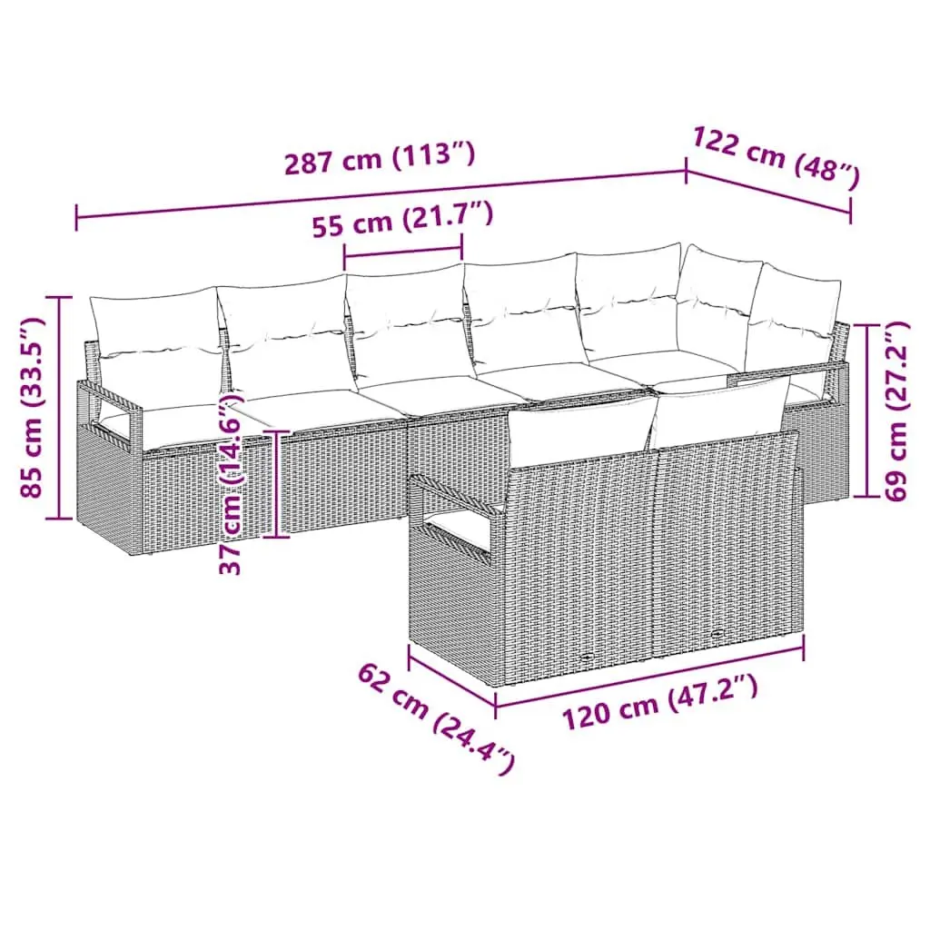 Outdoor Garden Sofa Set 8 Piece Black Poly Rattan Modular Patio Seating Lounge
