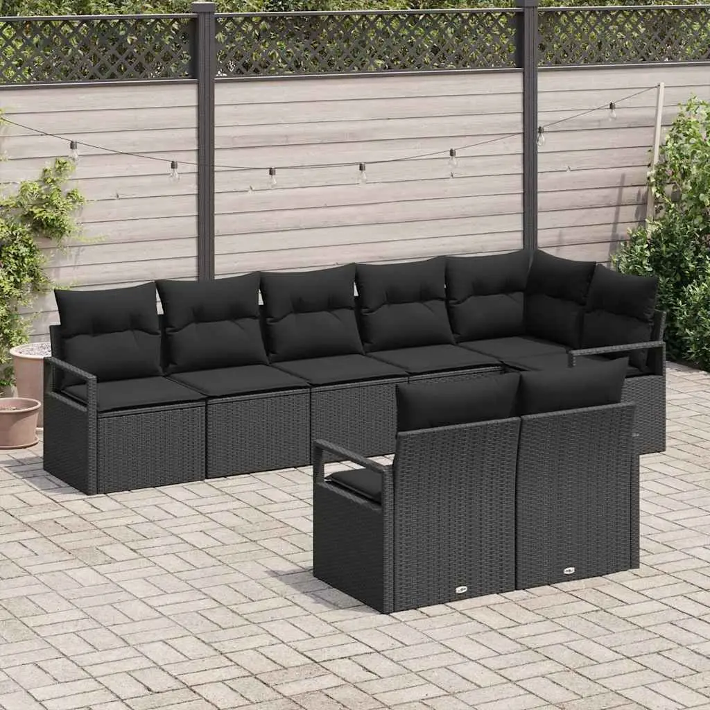 Outdoor Garden Sofa Set 8 Piece Black Poly Rattan Modular Patio Seating Lounge