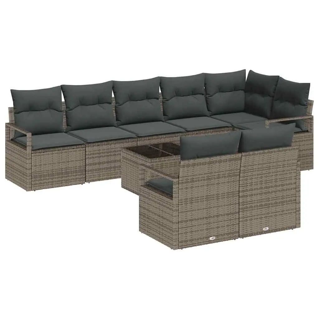 Garden Sofa Set Poly Rattan Modular 9 Piece Outdoor Seating Light Grey