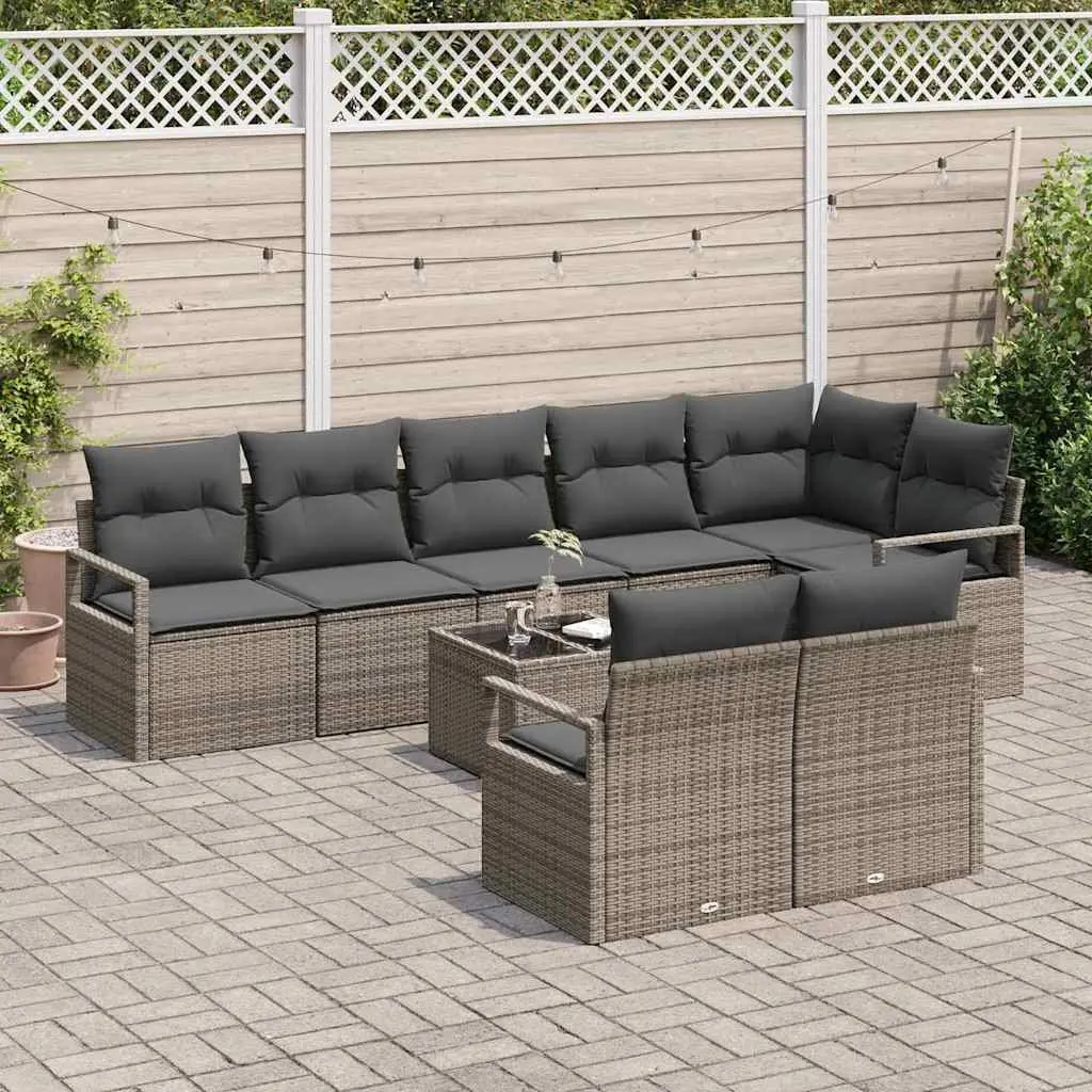Garden Sofa Set Poly Rattan Modular 9 Piece Outdoor Seating Light Grey