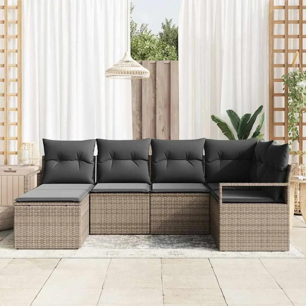 Outdoor Sofa Set Poly Rattan Modular 6 Piece Grey Garden Furniture