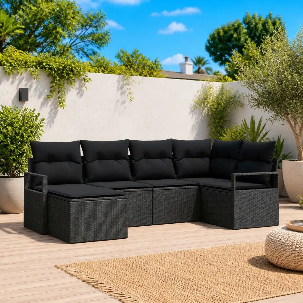 Outdoor Sofa Set Modular Poly Rattan 6 Pieces Black