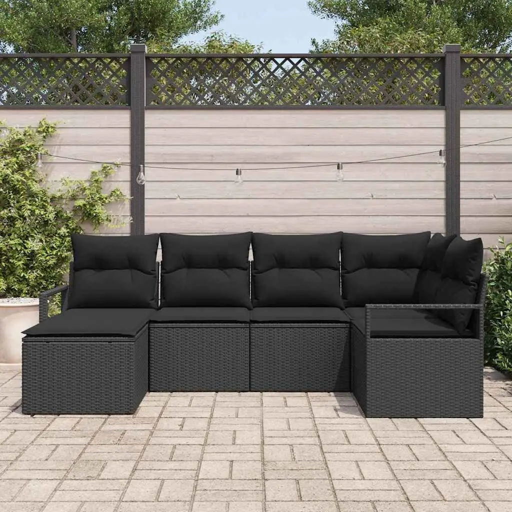 Outdoor Sofa Set Modular Poly Rattan 6 Pieces Black