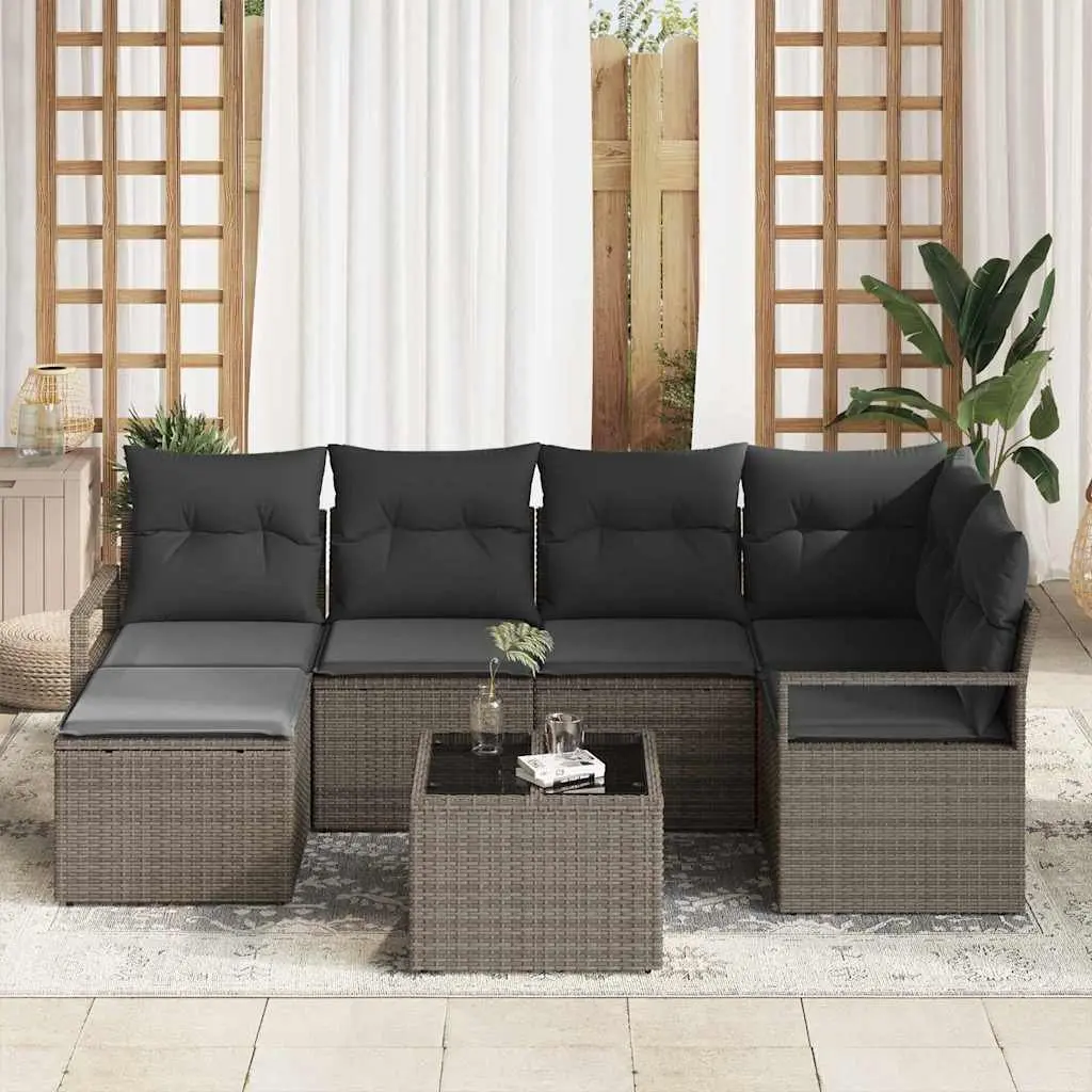 Outdoor Sofa Set 7 pcs Light Grey Poly Rattan Modular Garden Seating Storage