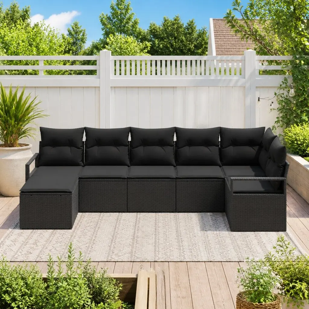 Outdoor Sofa Set Modular Poly Rattan 7 Pieces Black