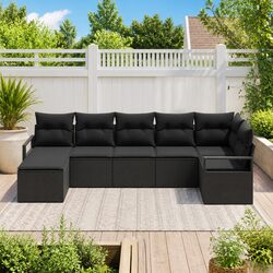 Outdoor Sofa Set 7 Pieces Modular Garden Furniture Black Poly Rattan with